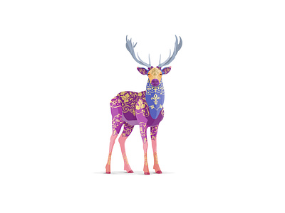 Colorful Stag animal colorful deer gold illustration ornaments purple stag vector