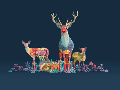 Dia de los muertos blue colorful deer illustration ornaments vector