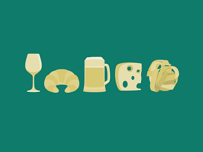 Food beer cheese color croissant food green icons illustrationen pasta vector wine yellow
