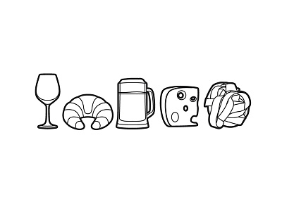 Food beer cheese croissant food icons illustration lines pasta vector wine