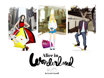 Alice in Wonderland alice in wonderland collage illustration lettering vector