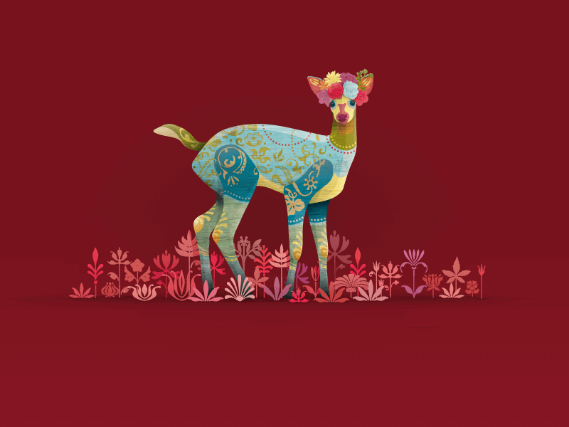 Dia de los muertos vector ornaments flowers illustration deer colorful red