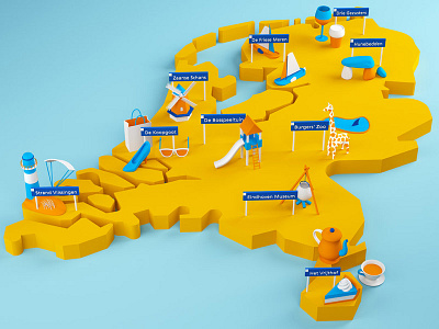 NS - Destinations 3d activities icons illustration map netherlands train