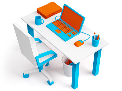 Desk 3d chair desk illustration laptop office