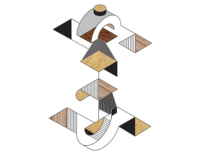 I abstract escher isometric typography wood