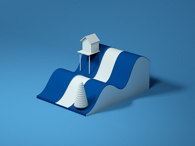 Uphill 3d blue cgi illustration infographic uphill white