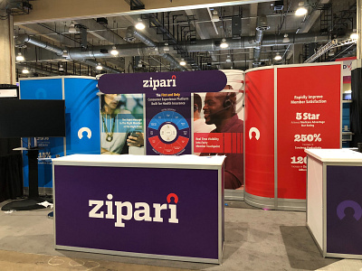 Zipari @ Blue Cross Blue Shield Summit booth design brand design brand strategy branding design environment design event branding podium print trade booth typography ux vector