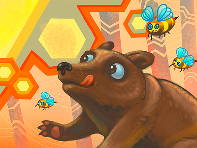Mara Bear animal bear bee character children book fairy tail honey illustration