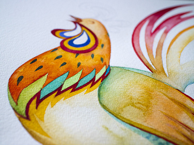 Rooster aquarelle color illustration rooster watercolor wip