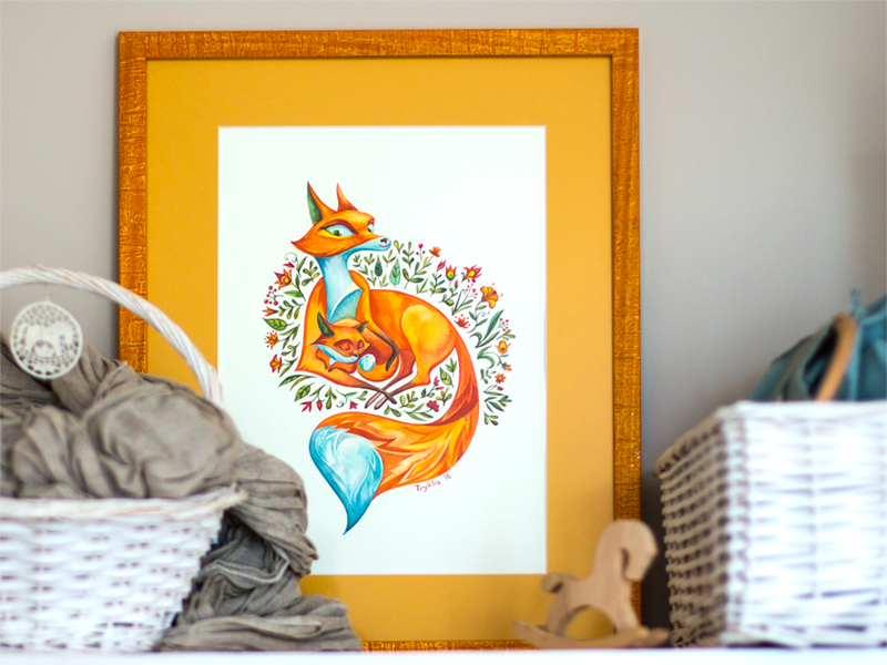 Fox Mom Interior watercolor illustration mom fox