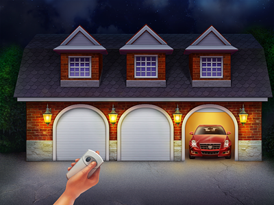 Cadillac Garage cadillac car game garage hand illustration lantern night red car victorian