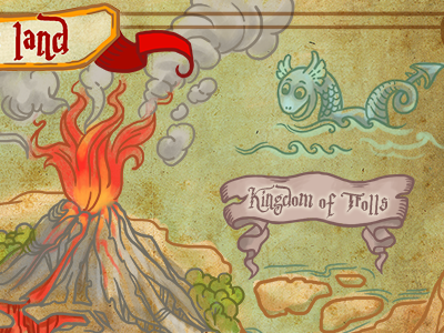Map design dragon fire game illustration land map medieval old volcano
