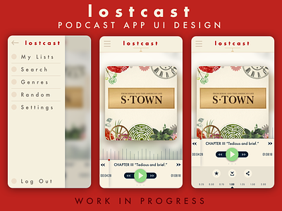 Lostcast UI app audio interface music player podcast s town ui ux