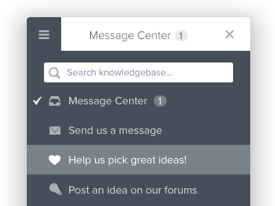 Message Center Menu touchpoint uservoice