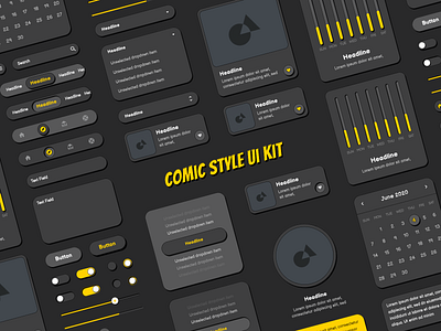 Dark Comic Style Ui Kit comic comic art comic kit comic style comics creative design design system elements ui ui design ui elements ui kit ui kits