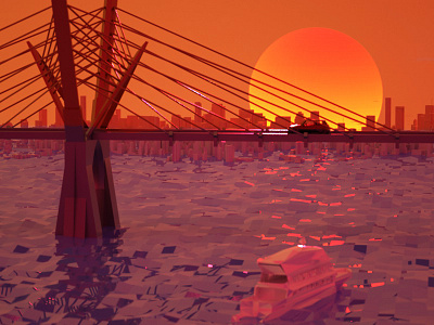 Sunset 3d art c4d design ui