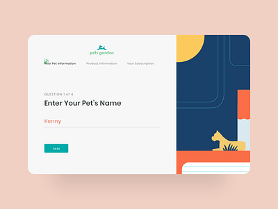 Website for lovely animals animals dog form forms graphics illustrations personalize pets product question questionnaire steps subscription ui ux website