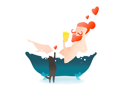 Weekly warm up bath beer cat heart illustration love lover
