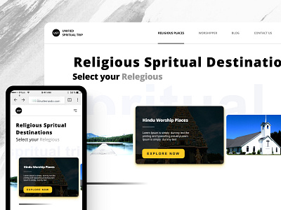 Unified Spiritual Trip Website branding connect design guide holiday trip hotel booking locations minimalistic mobile design places religious places responsive travel app trip planner typography ui uidesign ux vacation web design