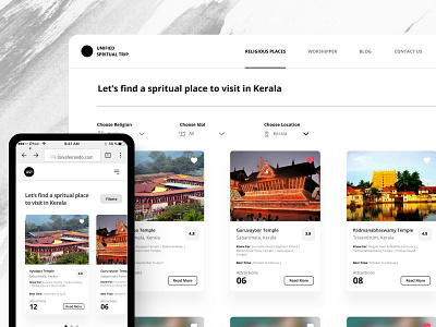 Unified Spiritual Trip Website app community design guide hotel bookings location locations mobile responsive recommendationsbookings religion religious places responsive travel guide typography ui ux vacation visitor website