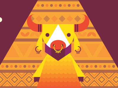 Monster Project aztec bull cow illustration monster pattern project