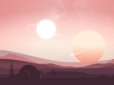 Tatooine desert gradient illustration landscape skywalker space star wars suns