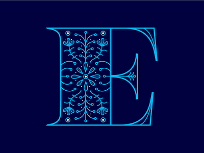 E dropcap e flowers geometric illustration lettering line modern nature pattern serif typography