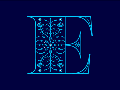 E dropcap e flowers geometric illustration lettering line modern nature pattern serif typography