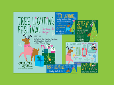 Tree Lighting Festival Graphics advertising collateral design event illustration signage social media