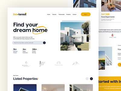 Inn-terest - Real Estate Landing page daily ui dailyui dailyux design estate figma hero section housing landing page mobile app real estate ui webdesign website