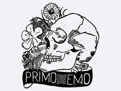 Primo Emo block drawing emo flower funny illustration lino printing skeleton