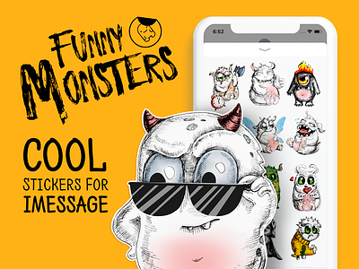 Funny Monsters — Stickers for iMessage & Telegram cartoon character cute design funny imessage stickers monster sketch sticker sticker art telegram ui