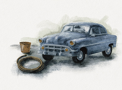 Car Illustration for Booklet car digital art gouache procreate vintage