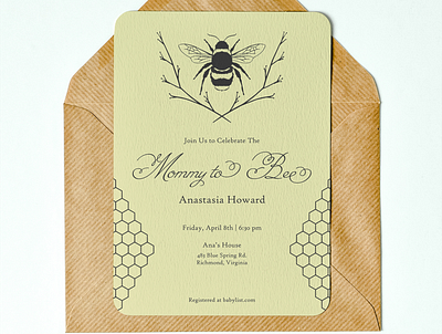 Mommy-to-Bee. Baby Shower Invitation baby baby shower bee design drawing graphic design hand drawn handdrawn illustration invitation invitations invite mockup print design