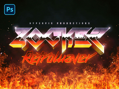 80s Fire Text and Logo Effect PSD Template 1980s 3d 80s fire flames logo metal mockup music cover psd retro retrowave synth synthwave template text effect text styles title typography vapor