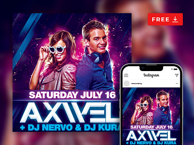 Free Dual DJ Party Flyer / Instagram Post Template psd