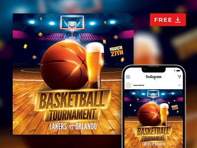Free Basketball Tournament Instagram Post Template download