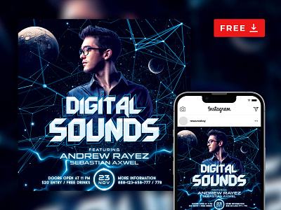 Free Superb Space DJ Party Instagram Post Template psd space