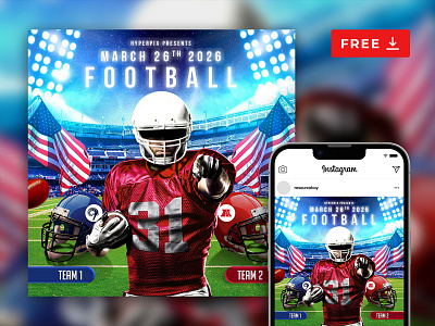Free American Football League Instagram Post Template sports design