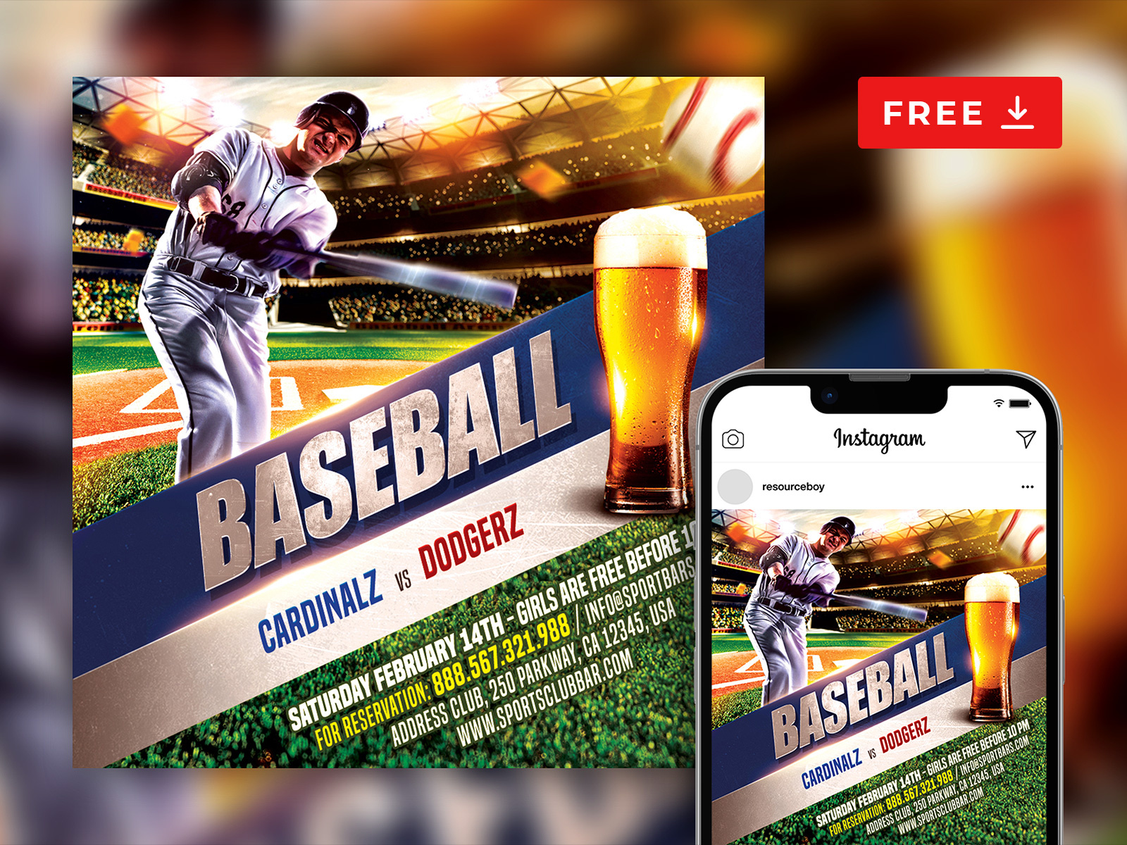 Free Baseball Instagram Post Template by Hyperpix on Dribbble