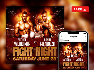 Free Fight Night Event Instagram Post Template psd