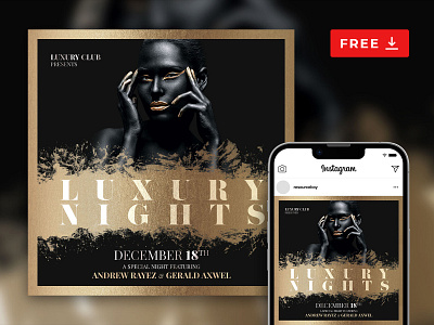 Free Black and Gold Luxury Nights Instagram Post Template deluxe gold luxury psd