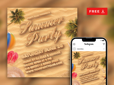 [Free PSD] Summer Beach Party Instagram Post Template flyer