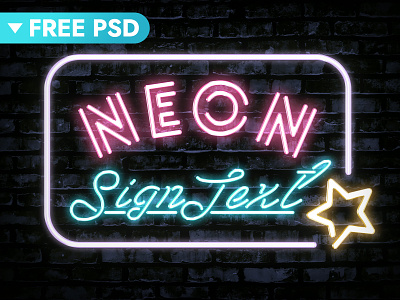 Neon Text Effect 80s design download free freebie glow lettering logo mockup neon neon colors neon light nightclub photoshop psd template text effect text styles title typography