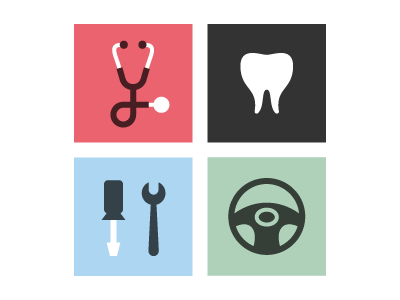 Business categories auto business dentist doctor hardware icon illustration retro ryan brock