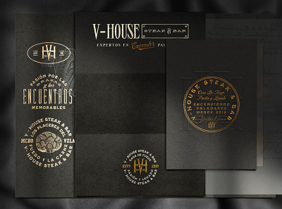 V-House Brand Identity Design badges bar brand collateral branding steak vintage