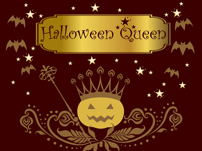 Halloween Queen burgundy golden ball graphic design halloween illustration logo mouse flying pumpkin stars vector