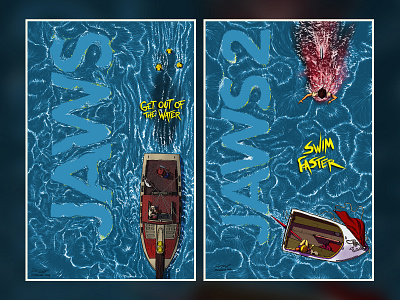 Jaws and Jaws 2 boat film films illustration jaws movie movie poster movies procreate shark swim water
