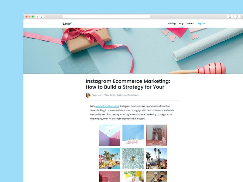 later blog article website web design mobile minimalist later landing page instagram homepage flat design blog - how to create instagram ads that work for ecommerce later blog
