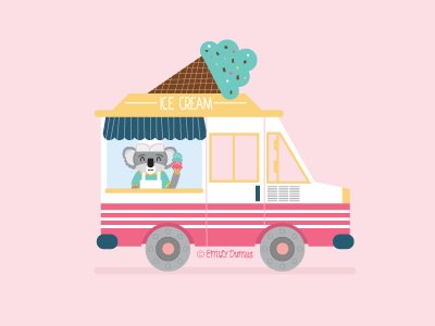 Ice Cream Truck cute ice cream ice cream truck illustration koala pastel vector